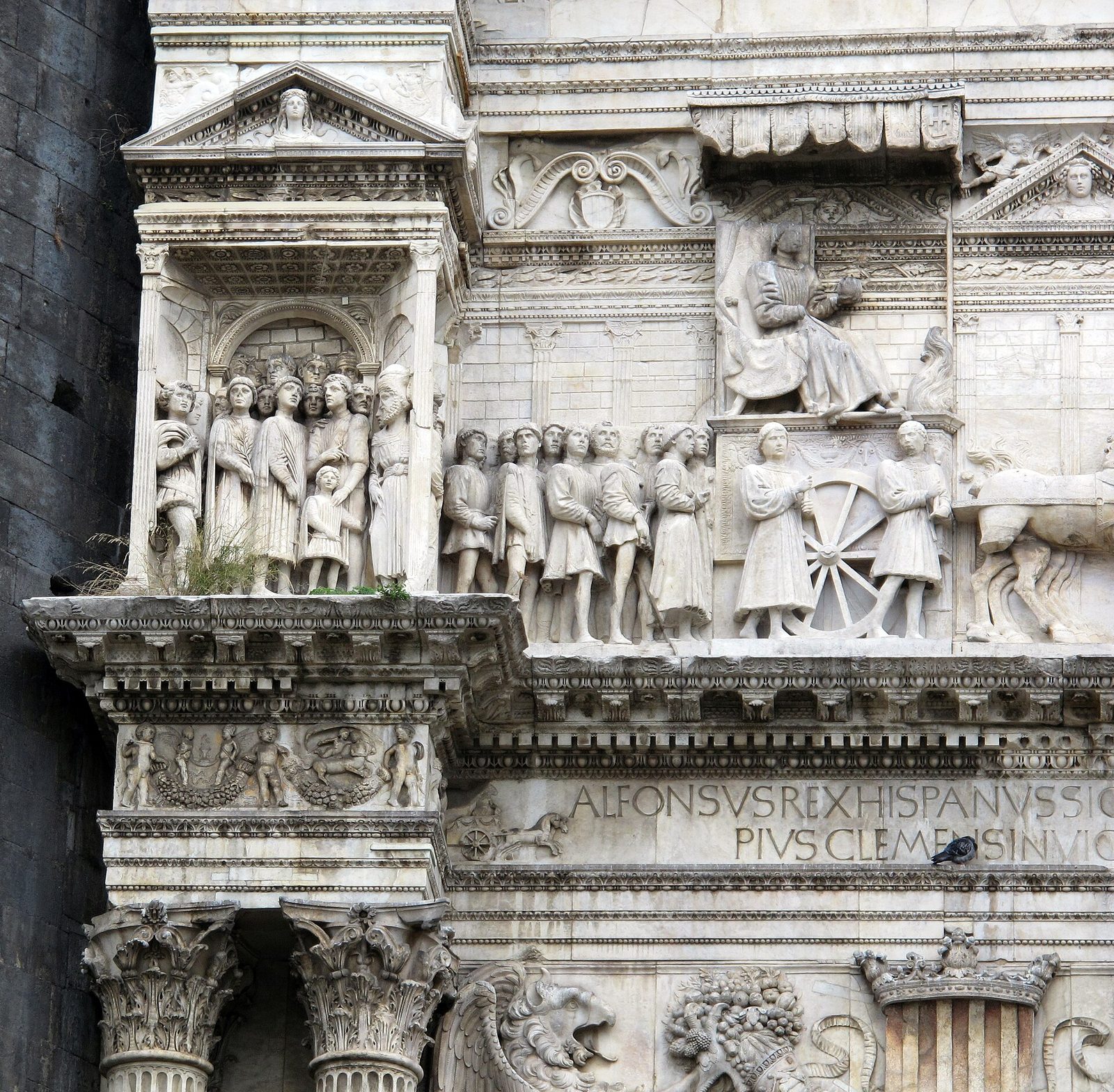 Marble relief of King Alfonso's triumphal procession on the Renaissance arch of Castel Nuovo in Naples