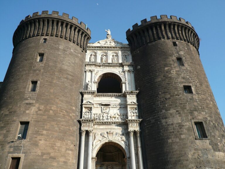 The white marble triumphal arch of Castel Nuovo in Naples, set between two massive round towers