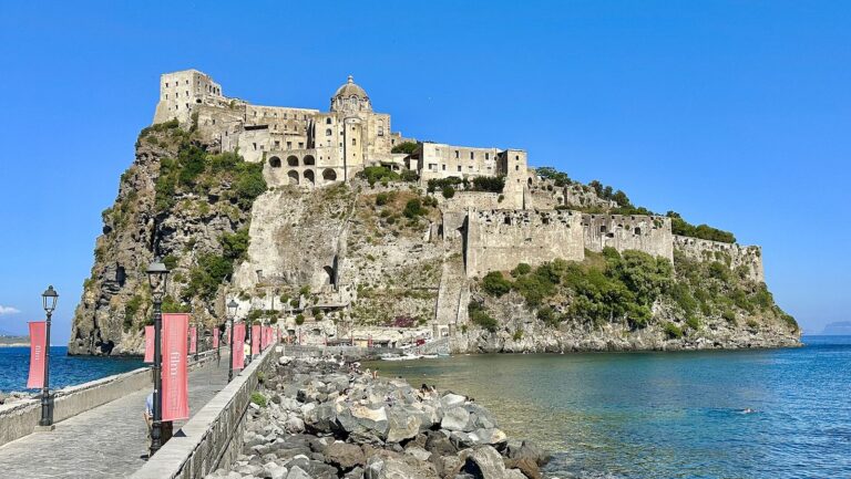 The Aragonese Castle on its rocky islet off Ischia Ponte, reached by a long stone causeway