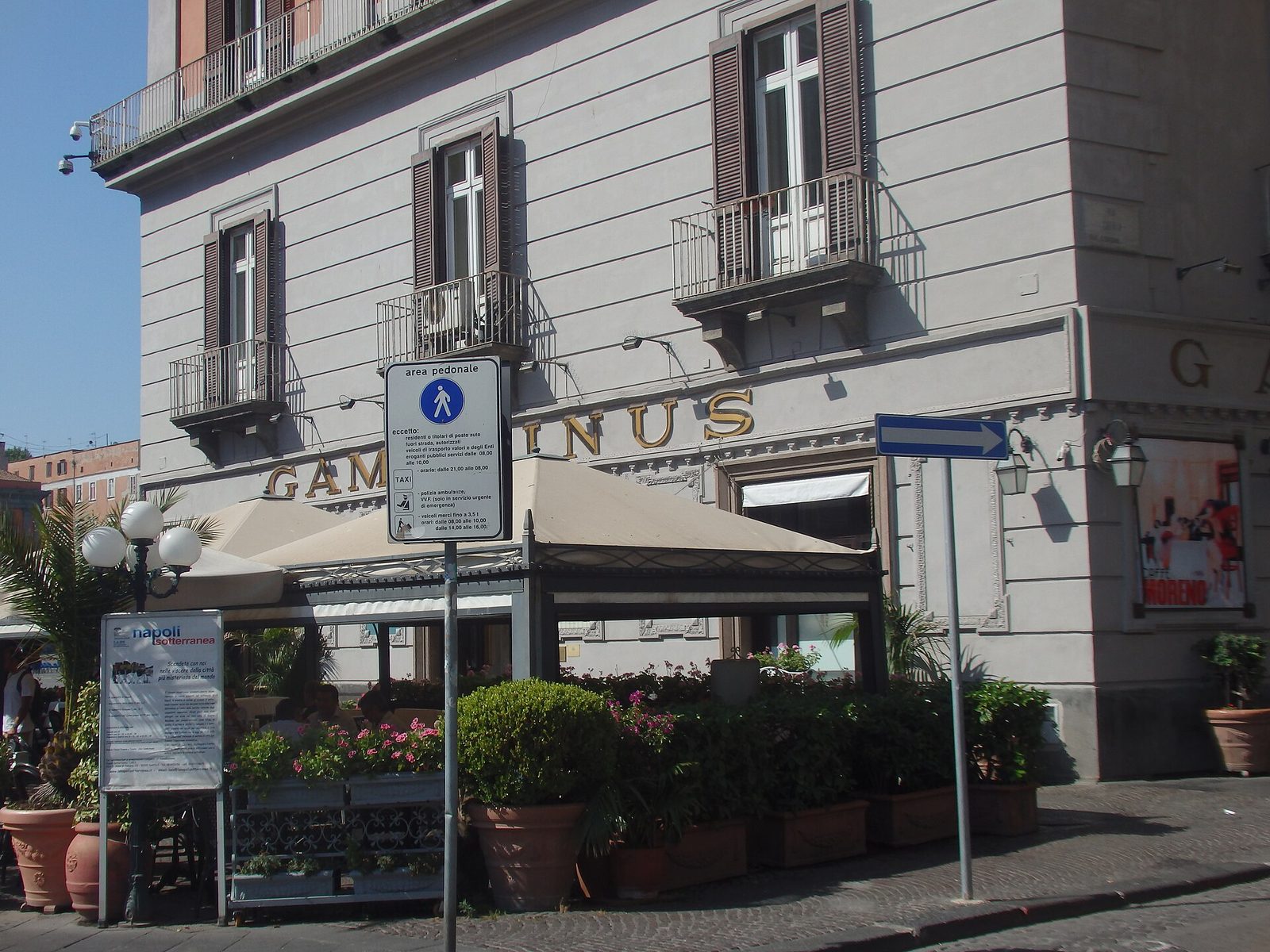 The outside of Gran Caffè Gambrinus in Naples, the historic café on Piazza Trieste e Trento