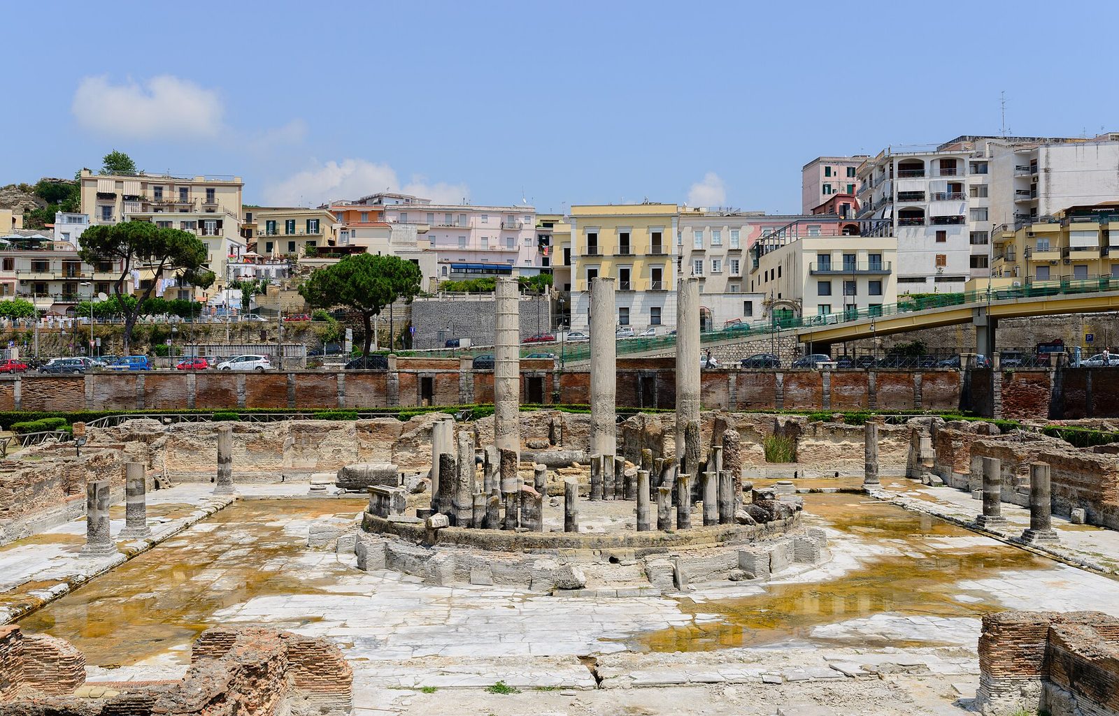 Campi Flegrei landmark: the columns of the Roman Macellum, known as the Temple of Serapis, in Pozzuoli