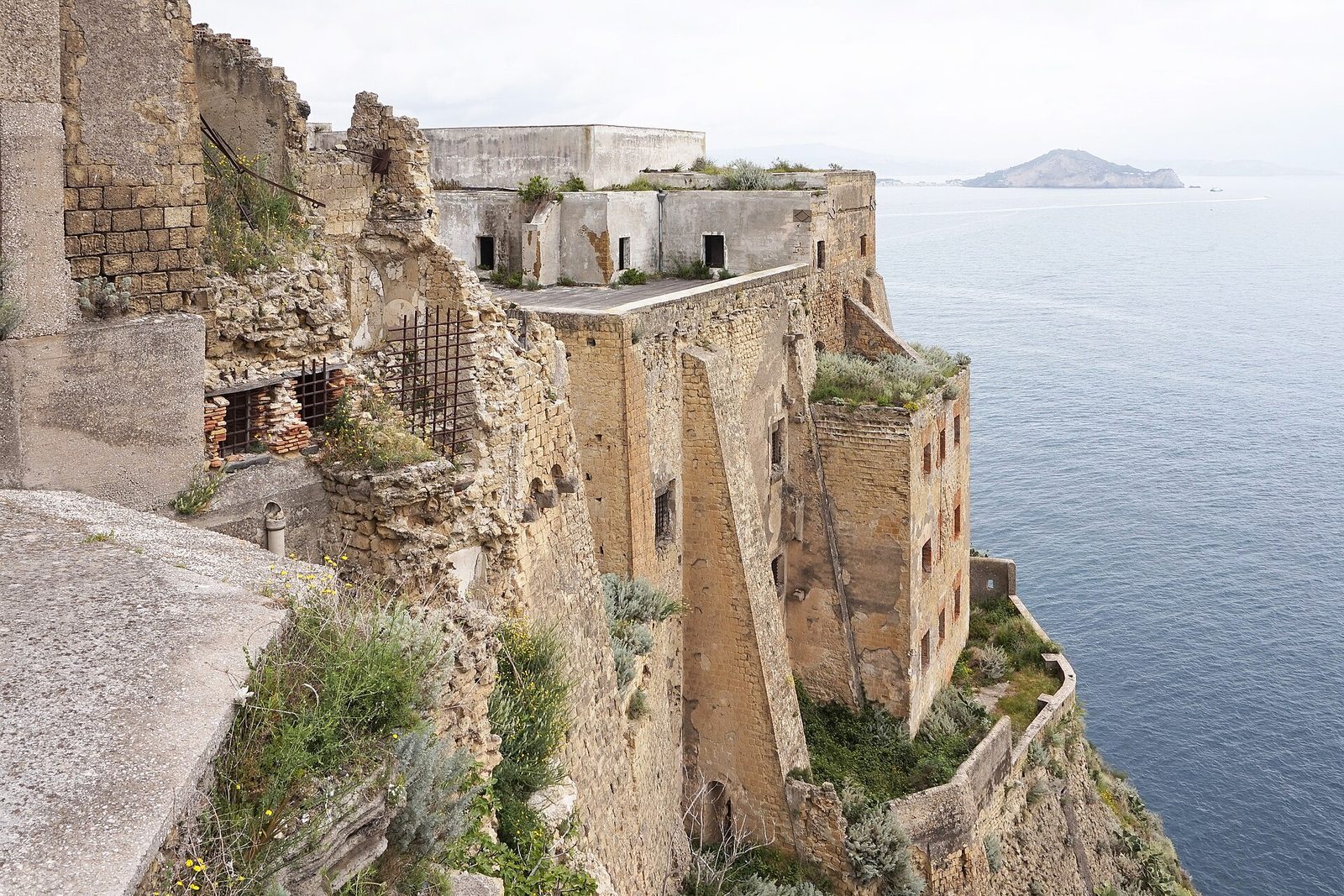The former prison of Palazzo d'Avalos on the cliffs of Terra Murata, Procida, overlooking the sea