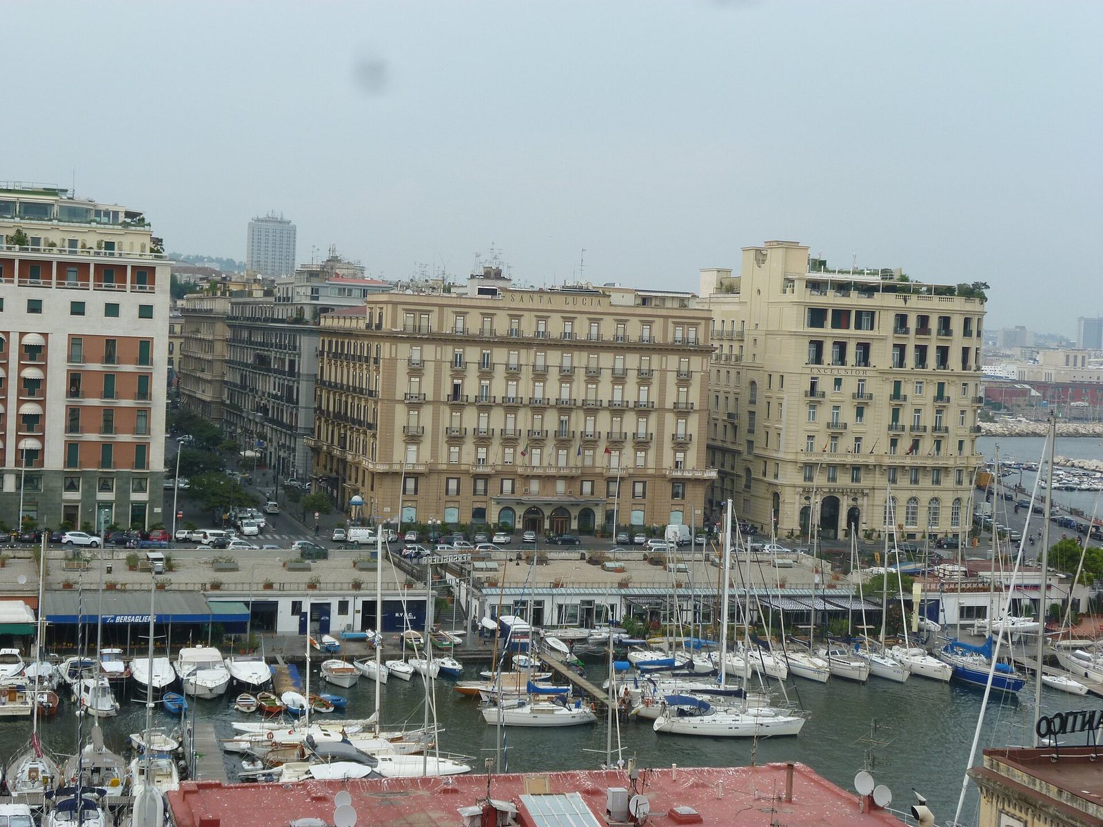Grand hotels on the Santa Lucia seafront above the marina in Naples
