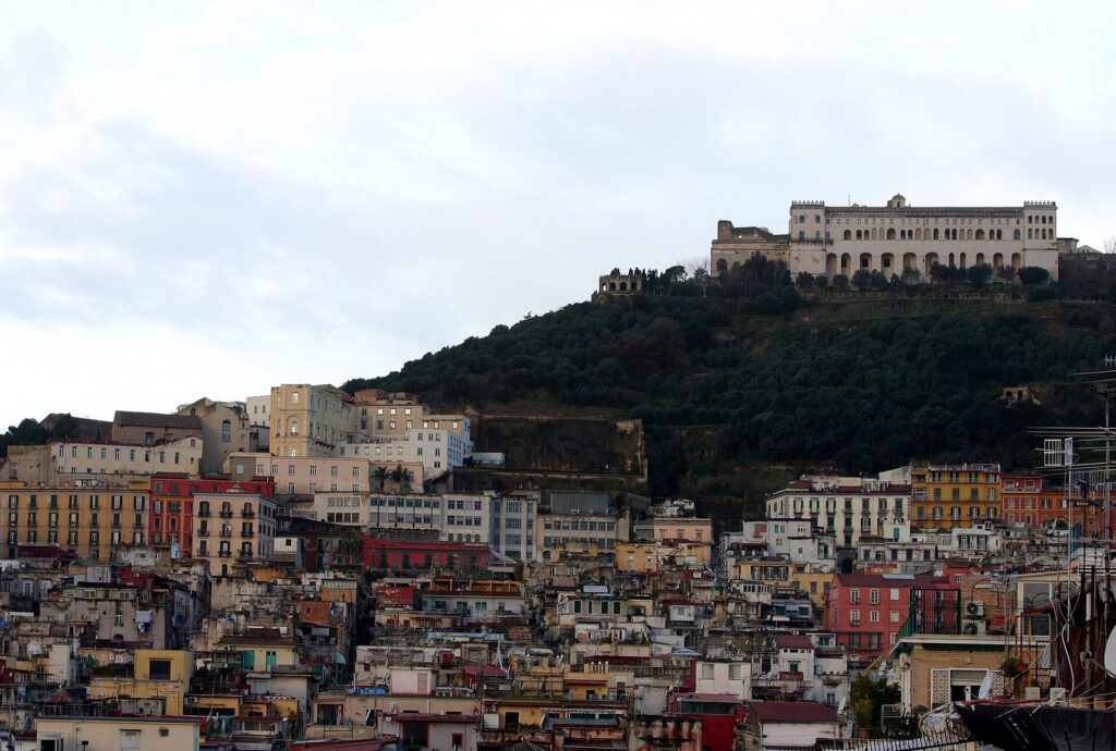 The Spanish Quarter climbing the hillside below the Certosa di San Martino in Naples, Italy