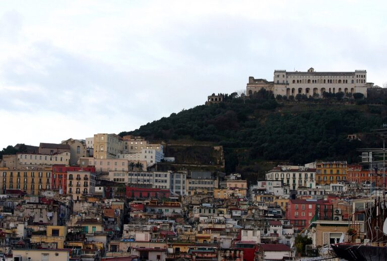 The Spanish Quarter climbing the hillside below the Certosa di San Martino in Naples, Italy