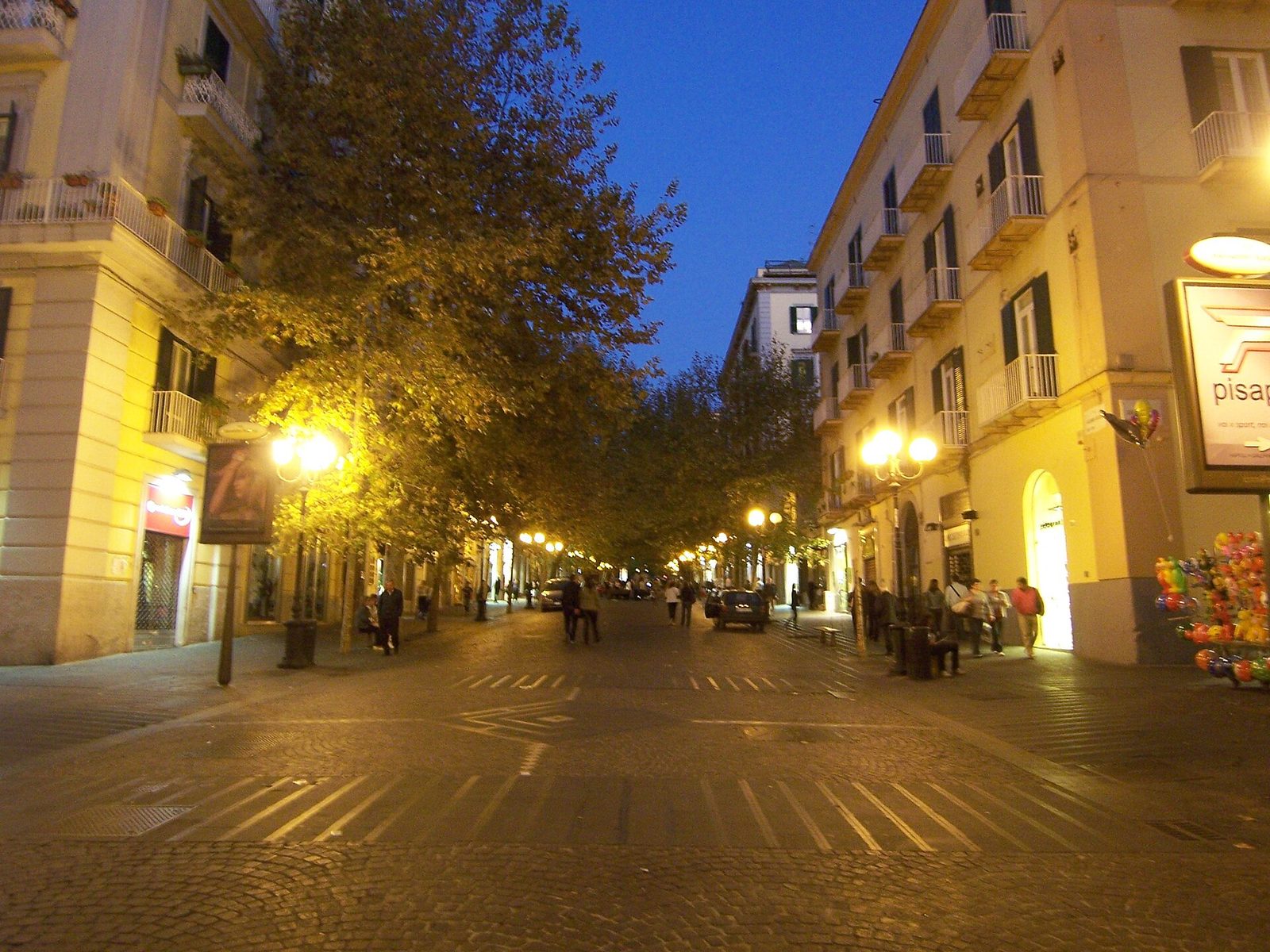 Via Alessandro Scarlatti in the Vomero, Naples, a pedestrian street lit at night