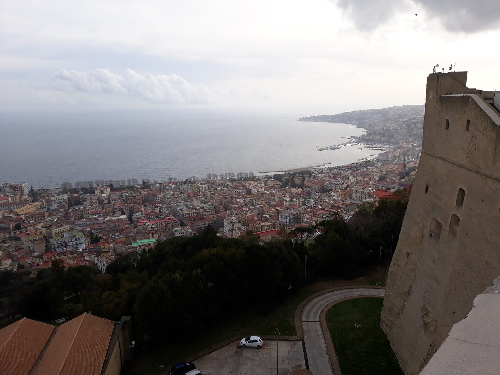 View from the ramparts of Castel Sant'Elmo over Naples and the bay toward Posillipo, one of the best views in Naples