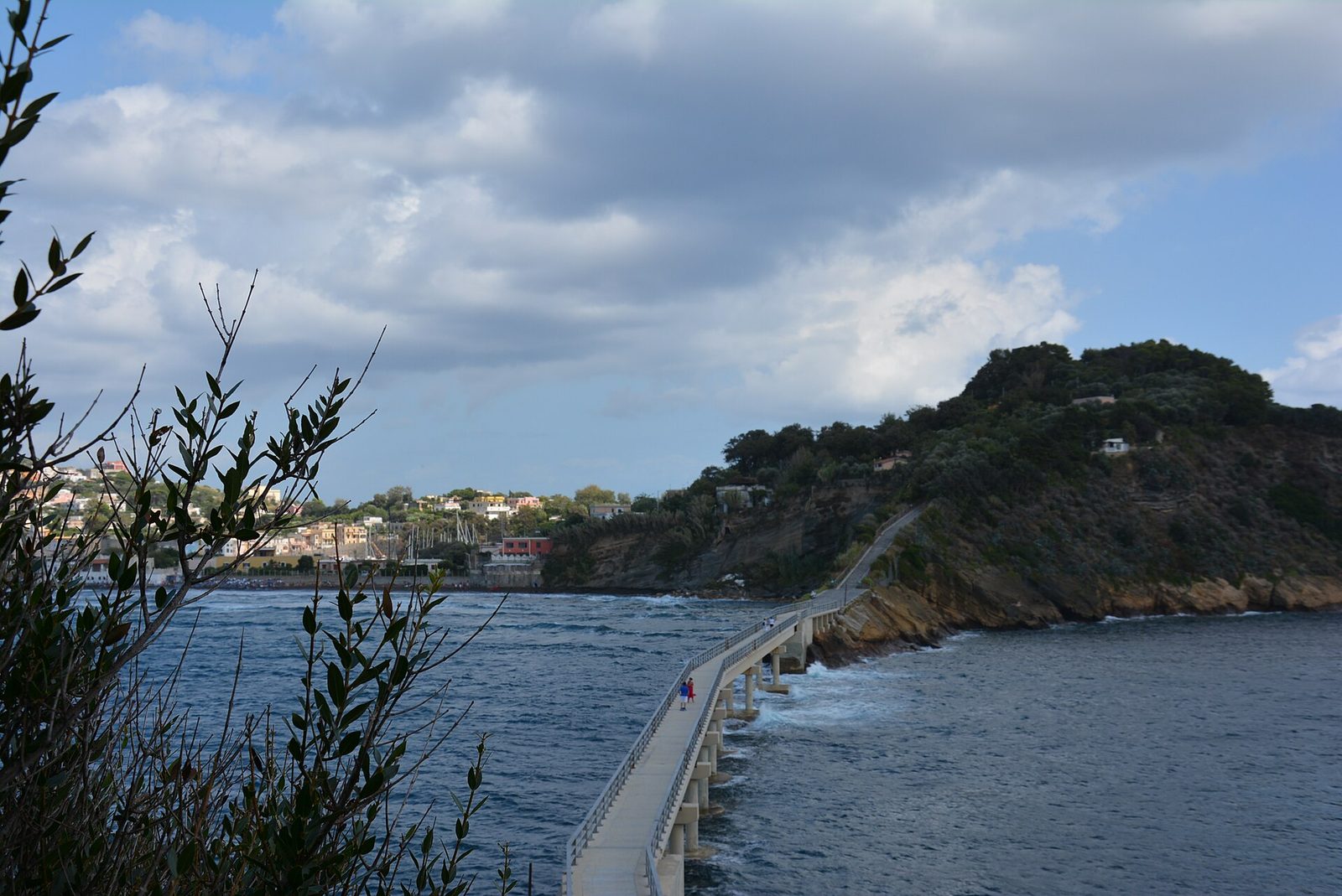 The long footbridge from Procida to the green island of Vivara, a protected nature reserve